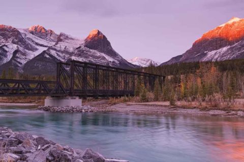 The engine bridge crosses the Bow River in the River Valley of Canmore