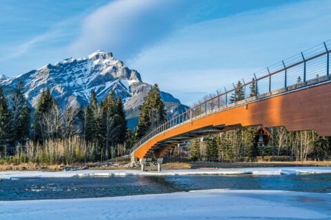 The new walking bridge in Banff in the shoulder season